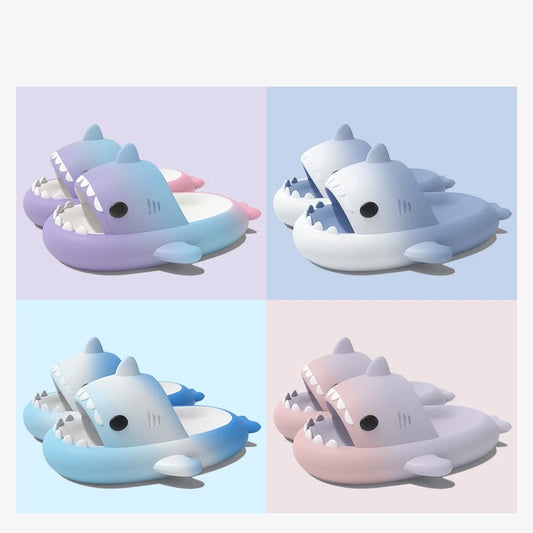 Summer Funny Cute Women Gradient Shark Slippers Men Outdoor Soft EVA Beach Sandals Couple Indoor Floor Non-slip Thick Flip Flops