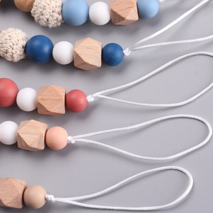 Baby Wood Crochet Round Bead Pacifier Chain Wooden Heart Dummy Holder Clip For Baby Teether Teething Chain Nursing Chew Toy Gift