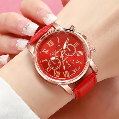 Set of 12 Pieces Fashionable Quartz Watch for Women, Candy Color Roman Numbers, Casual Style, Without Watch Box