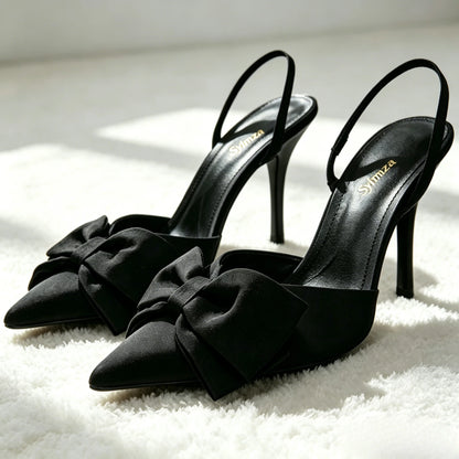 Women's Bow-Detail Pointed-Toe Slingback Heels