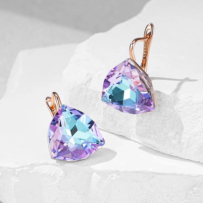 Wbmqda Big Colorful Stone Women's Frop Earrings 585 Rose Gold Color Unique Jewelry Accessories