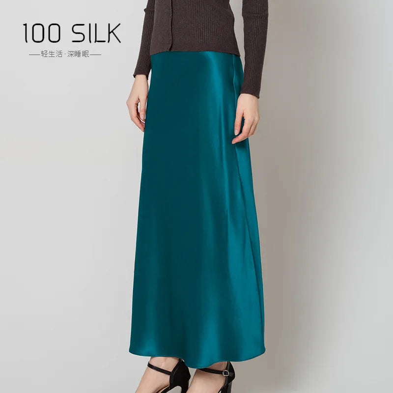 22mm Heavy Silk Skirt Spring and Summer 100% Mulberry Silk Glossy Long Hip Skirt Elastic High Waist Thin Fishtail Skirt