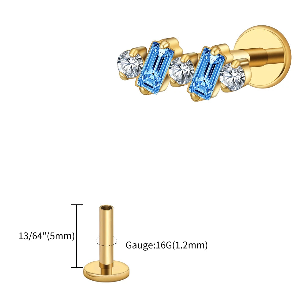Right Grand ASTM F136 Titanium 16G Baguette CZ Climber Stud Earring Cluster Cartilage Helix Labret Stud Piercing Body Jewelry