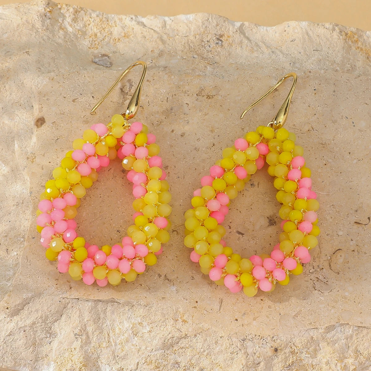 Boho Style Multicolor Water Drop Earrings for Women Elegant Handmade Crystal Beads Hanging Earrings Summer Beach Party Jewelry