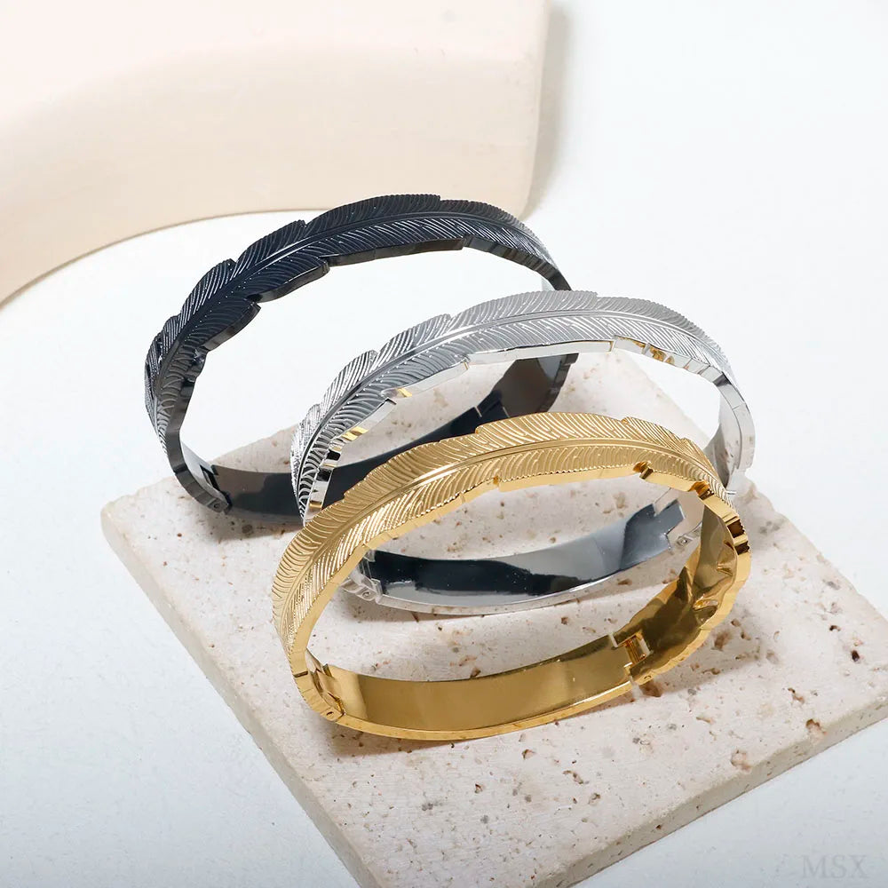 Stainless Steel Feather Shape Bangle Bracelets Jewelry