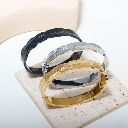 Stainless Steel Feather Shape Bangle Bracelets Jewelry