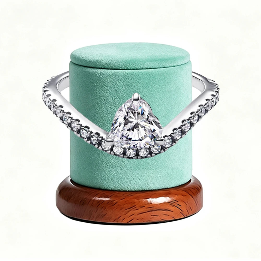 New 925 Silver Sparkling Double Heart Blue Pear Blossom Ice Pillar High Princess Crown Ring Fashion DIY Charm Jewelry
