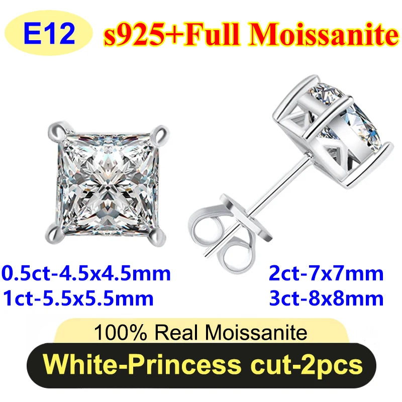 PureNew 0.5-3ct Classic Full Moissanite Earrings For Women S925 Silver Plated 18k Gold D Color VVS1 Women's Moissanite Earrings