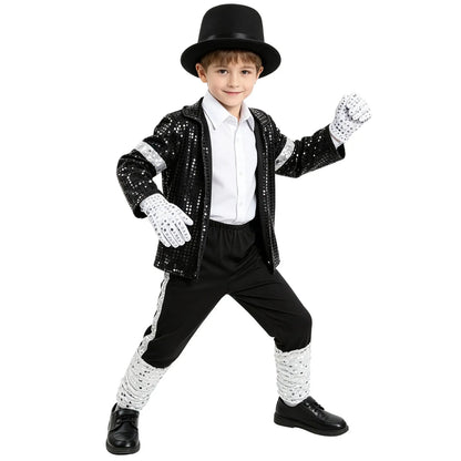 Boys Superstar Michael Jackson Costume Singer Outfit Halloween Stage Performance Carnival Dance Cosplay Party Costume