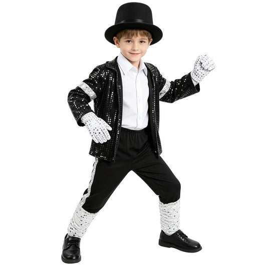 Boys Superstar Michael Jackson Costume Singer Outfit Halloween Stage Performance Carnival Dance Cosplay Party Costume