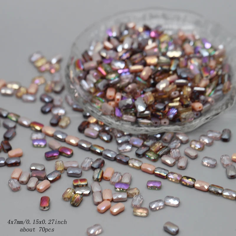 70pcs/lot Color Faceted Square Loose Beads Crystal Glass Beads Faceted Loose Spacer Beads for Jewelry Making DIY