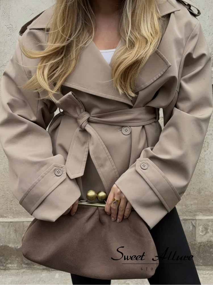Women's Belted Short Trench-Style Coat
