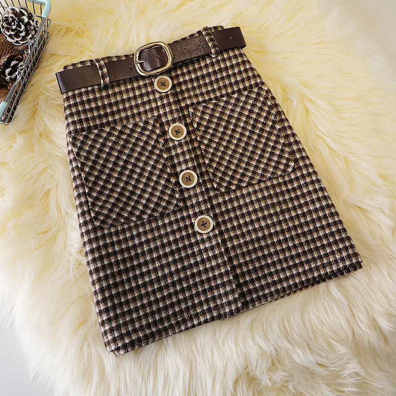 Women's Button-Detail Checked A-Line Skirt