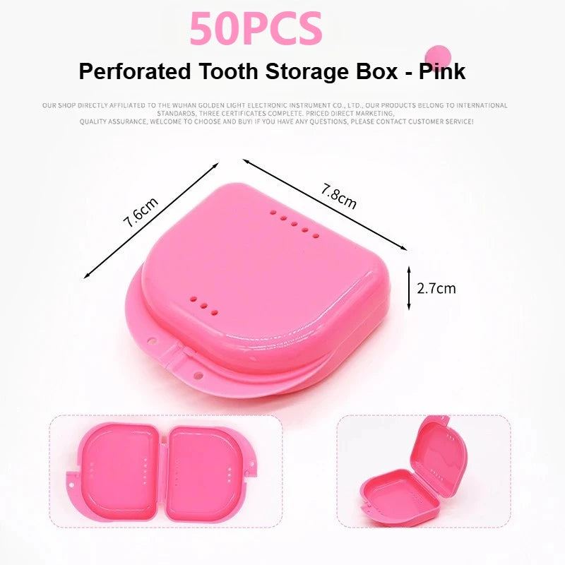 50PCS Denture Storage Box Denture Placement Device with Breathable Holes Orthodontic Prosthesis Teeth Boxes Dental Retainer