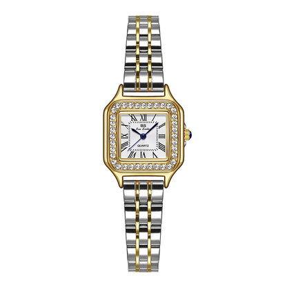Light Luxury Women's Watches High-end Diamond Square Dial Quartz Wristwatch Gold Silver Stainless Steel Strap Ladies Watch