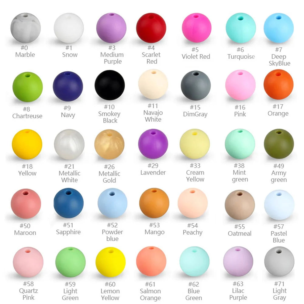 50Pcs/Lot 15mm 9mm 12mm Silicone Beads for DIY KeyChains Jewelry Making Pen Necklace Bracelet Round Loose Beads Choose Color