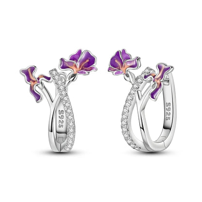Original 925 Sterling Silver Hoop Earrings Women's Fashion Jewelry Butterfly Iris Lily of the Valley Tulip Flower Luxury Earring