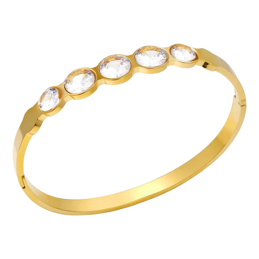 Stainless Steel Inlaid Zircon Bangle Round Bracelets
