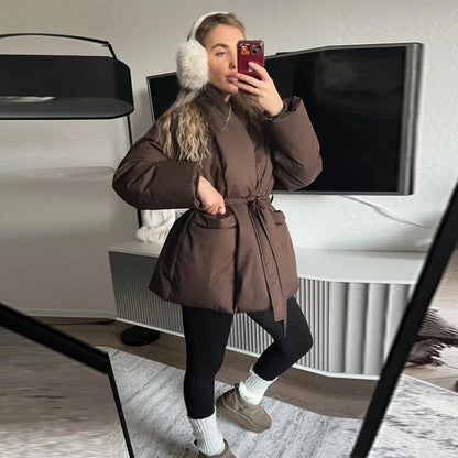 Women's Tie-Waist Padded Coat in Style Options