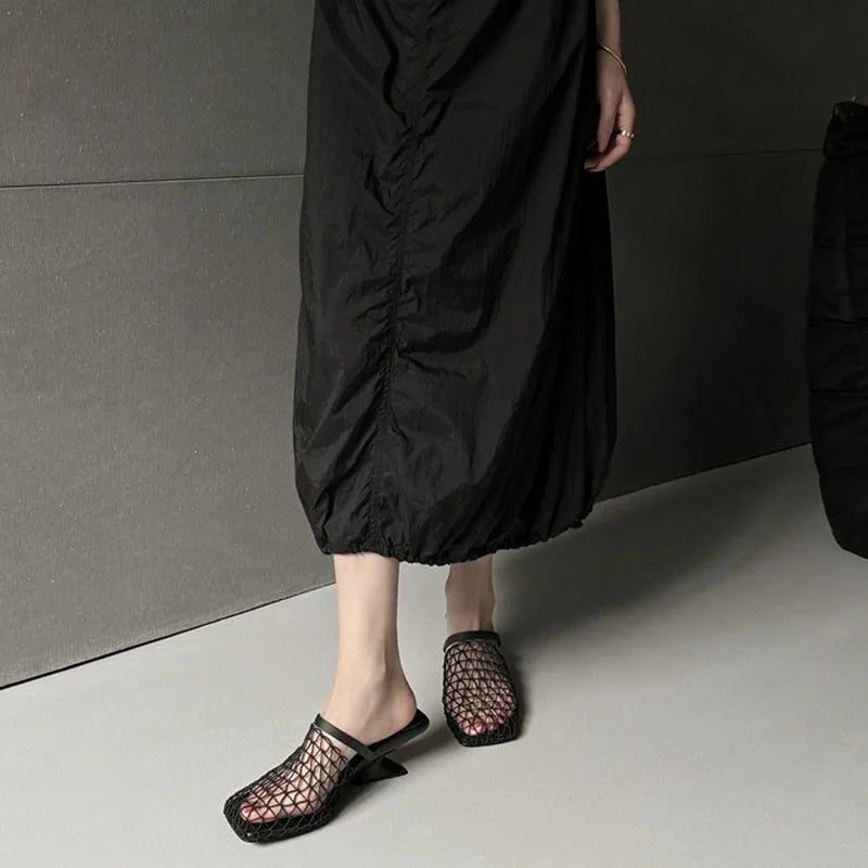 Women's Cutout Mesh Heeled Mules