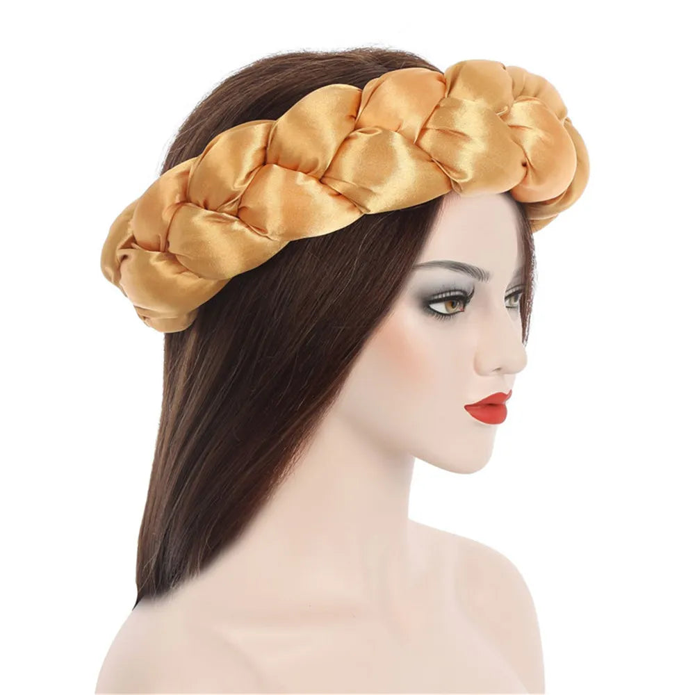 Exaggerated Satin Braid Headband for Women Lady Party Headpiece Candy Color Head Bands