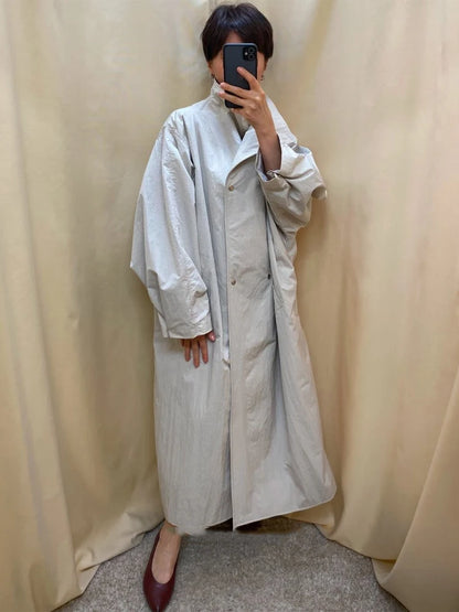 Women Casual Long Trench Coat with Lapel Collar Single-Breasted Batwing Sleeves Windbreaker New Streetwear Oversized Outerwear