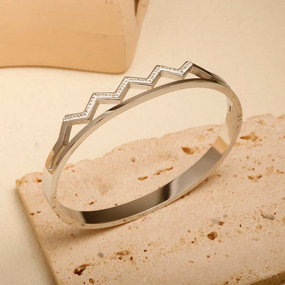 Stainless Steel Inlaid Zircon Bangle Round Bracelets