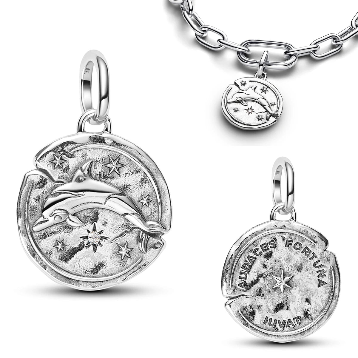 925 Sterling Silver Zodiac Coin Charms 12 Constellation Coin Pendant Crystal Lucky Amulet Beads Bracelet Necklace DIY Jewelry