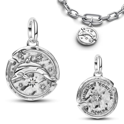 925 Sterling Silver Zodiac Coin Charms 12 Constellation Coin Pendant Crystal Lucky Amulet Beads Bracelet Necklace DIY Jewelry