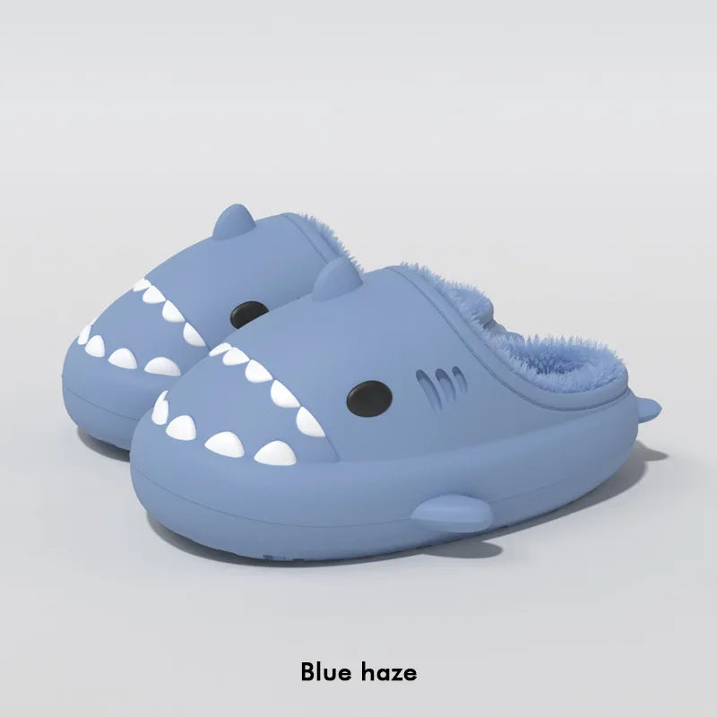 Litfun Fuzzy Shark Slippers For Women Men Winter Indoor Plush Cartoon Cotton Shoes New Outdoor Adults Kids Waterproof Furry Shoe