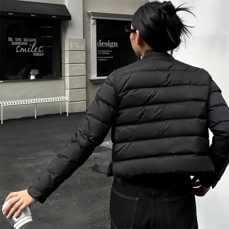 Lightweight Down Cotton Jacket Women Autumn Winter Fashion Stand Collar Warm Short Parkas Vintage Versatile Cotton-Padded Coat