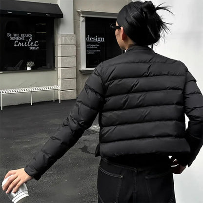 Lightweight Down Cotton Jacket Women Autumn Winter Fashion Stand Collar Warm Short Parkas Vintage Versatile Cotton-Padded Coat