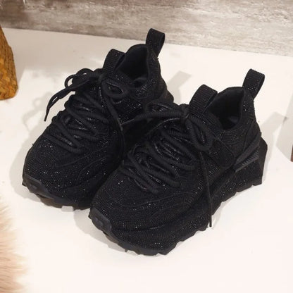 Full Diamond Fashion Sneakers Spring and Autumn New Round Toe Lace-up Platform Non-slip Single Shoes