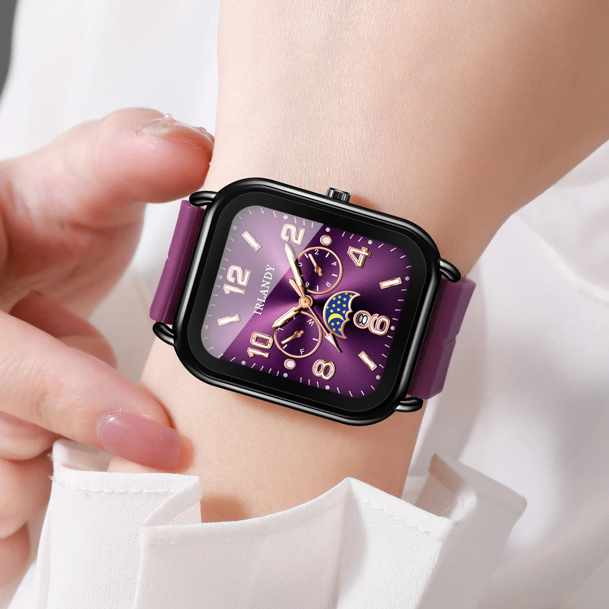 Fashion Square Women Quartz Watch Purple Silicone Strap Ladies Dress Calendar Wristwatches Clock Relogio Feminino（Without Box）