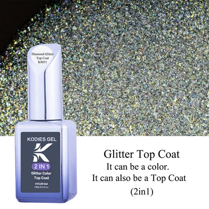 KODIES GEL Diamond Top Coat for Nail Varnish 15ML Super Shine UV Gel Nail Polish Soak Off Semi Permanent Glitter Topcoat No Wipe