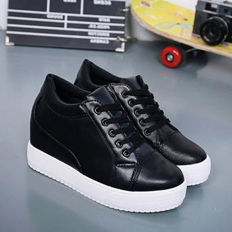 2024 White Hidden Slope Heel Casual Sports Shoes Women's Spring Sports Shoes High Platform High Heel Vulcanized Shoes