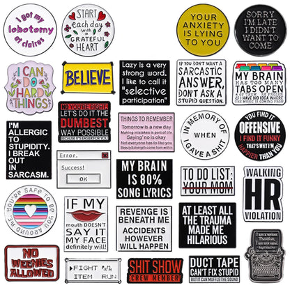 31Styles Geometric Humorous Phrase Enamel Pins Custom Funny Quotes Metal Brooches Lapel Badge Backpack Decorative Jewelry Gifts
