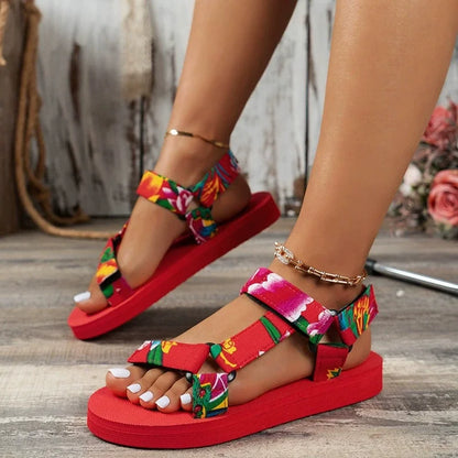 Summer Flat Women's Shoes Outdoor Sandals Casual Women Slippers Hemp Rope Set Foot Beach Sandals Large Size Hook & Loop Sandals