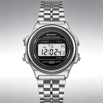 Women Casual LED Electronic Watch Retro Stainless Steel Men Women Unisex LED Digital Watch Multifunction Waterproof Wristwatch