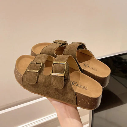 Smile Women's Sandals New Summer Soft-soled Platform Sandals Roman-style Slippers With Belt-buckle Popular Slip-on Flat Slippers