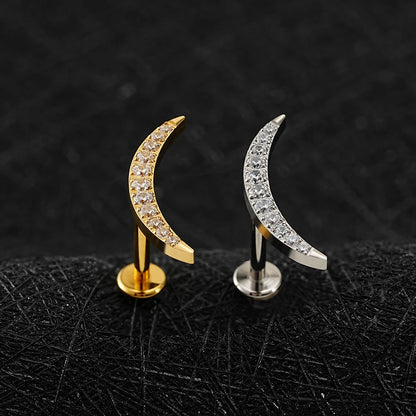 Right Grand ASTM F136 Titanium Long Crescent Moon Labret with CZ 16G Screw Back Climber Earring Helix Cartilage Tragus Piercing
