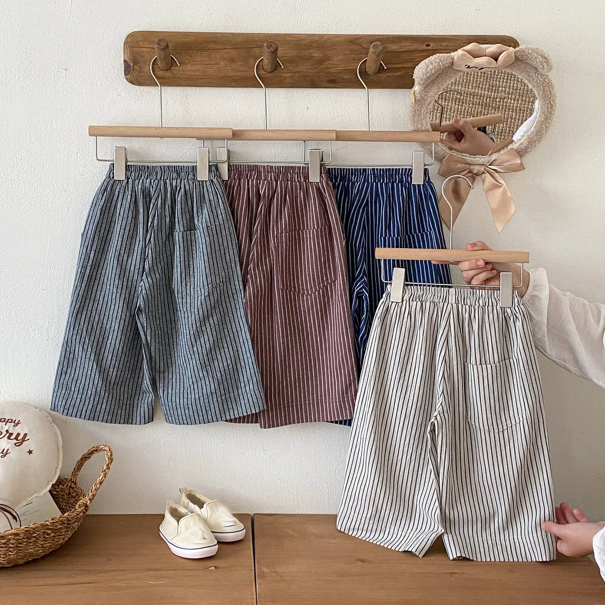 Boys Girls Linen Cotton Stripe Trousers For Children's Clothes Fall Spring Boy Loose Casual Harem Pants Kids Long Pants for 1-7T