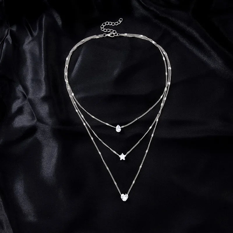 Trendy Zircon Pendant Necklace For Women Multilayer Chain Choker Fashion Female Party Shiny Jewelry Gift