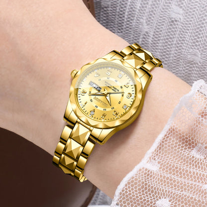 Luxury Diamond Dial Women Quartz Watch Stainless Steel Strap Calendar Wristwatches Relogio Feminino（Without Box）