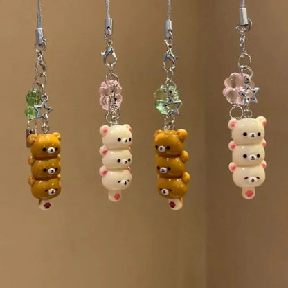 Cute Bear Phone Charms Pendant Kawaii Anime Keychain Accessories for Keys Schoolbag IPhone17 Pro Max Airpods Ins Korean Style