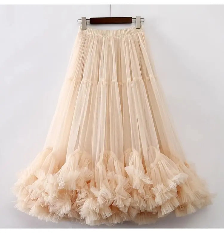 High Waist Slimming Flower Bud Lantern Skirt Midi Half Skirts Women's Korean Style Cloud Puffy Skirt New Summer