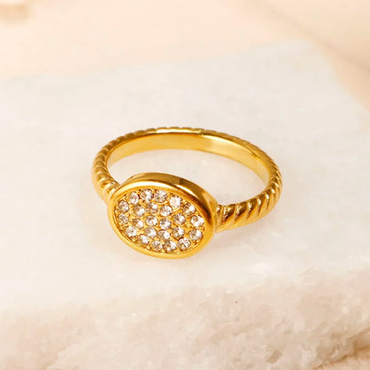 Personality Round Beads Ring Band Small Clear Crystal Zircon Waterproof Stainless Steel Gold Rings Simple Granular Fine Jewelry