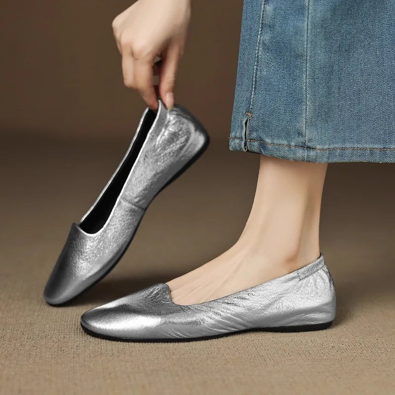 Soft Leather Flat Shoes Women 2026 New Spring and Autumn French Retro Square Toe Shallow Mouth Slip-on Single Shoes