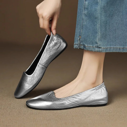 Soft Leather Flat Shoes Women 2026 New Spring and Autumn French Retro Square Toe Shallow Mouth Slip-on Single Shoes