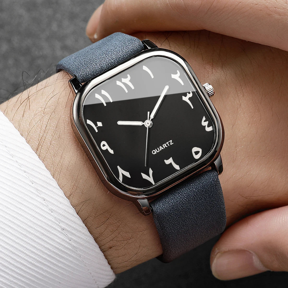 Fashion Unisex Square Quartz Watch Men Leather Strap Arabic Dial Casual Ladies Dress Watches Relogio Feminino (Without Box)